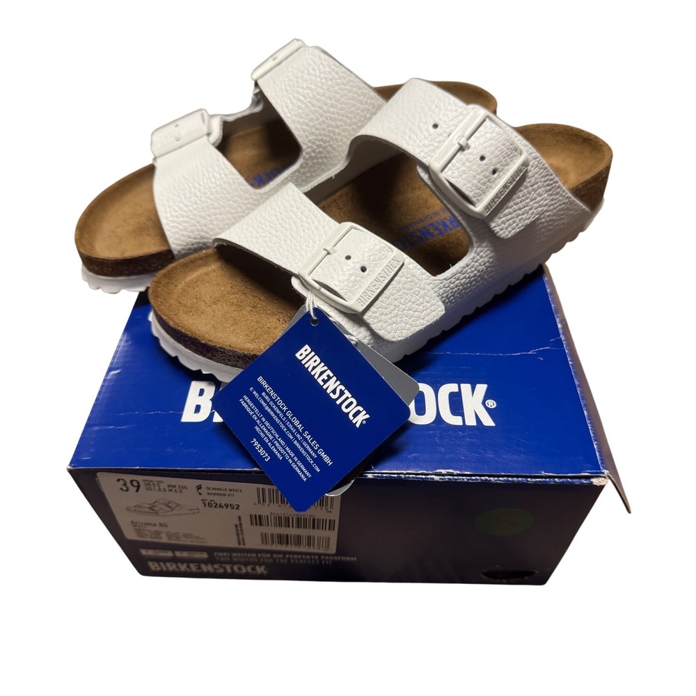 Birkenstock Arizona BS White Pebbled Leather Soft Footbed Sandals Size 8